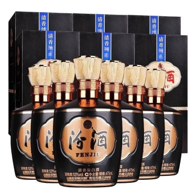 山西汾酒53度巴拿马20汾酒黑坛475mL*6瓶整箱清香型白酒