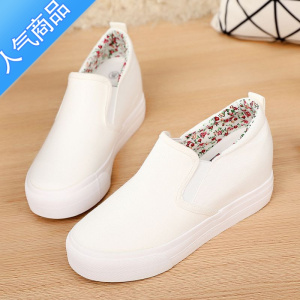 SUNTEK2023夏新款懒人一脚蹬帆布鞋女内增高学生百搭小白鞋涂鸦韩版布鞋