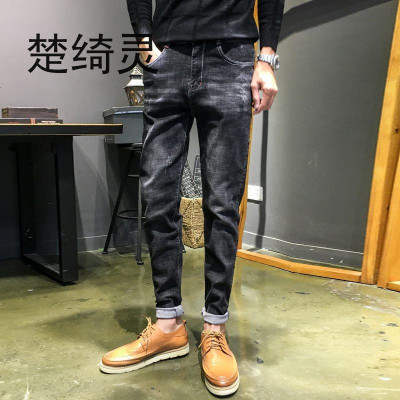 楚绮灵男装秋季新款男士牛仔裤韩版时尚复古青年小脚男长裤发