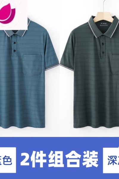 七斓爸爸薄款夏装中老年男士短袖T恤翻领衫宽松冰丝速干网眼爷爷