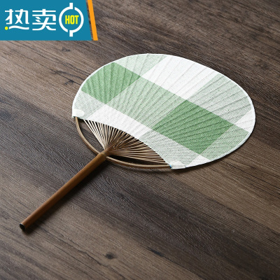 XIANCAI日式土布面竹蒲扇团扇竹芭蕉扇仿古典夏季圆文手老工艺古典纸扇子 老竹布面(十)