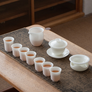 苏氏陶瓷(SUSHI CERAMICS)茶具套装德化羊脂玉纯白冰种玉瓷盖碗10头套装