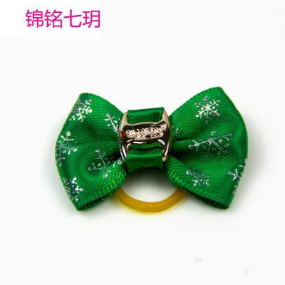 甜美风绿色印花绸带宠物饰品泰迪贵宾雪纳瑞比熊宠物头花发饰饰品