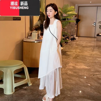 YIBUSHENG法式气质白色背心吊带连衣裙子女季2024年新款高级感假两件长裙