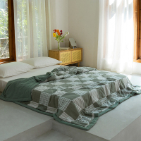 伊伊爱 全棉格子色织双层纱夏被