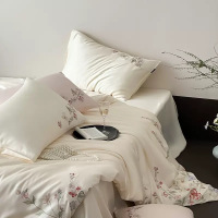 100奥地利兰精天丝四件套法式少女心刺绣冰丝被套床上用品