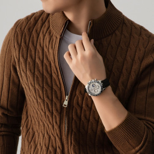 秋冬新款男士含羊毛针织拉链开衫提花加厚休闲百搭保暖外套