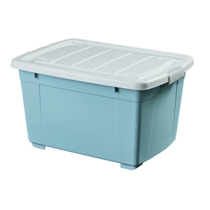 储物箱加厚长方形方桶收纳箱带盖塑料 北欧蓝 180#[长60宽43高35cm]滑轮款