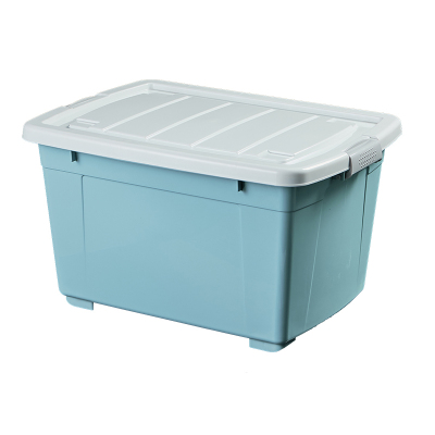储物箱加厚长方形方桶收纳箱带盖塑料 北欧蓝 180#[长60宽43高35cm]滑轮款