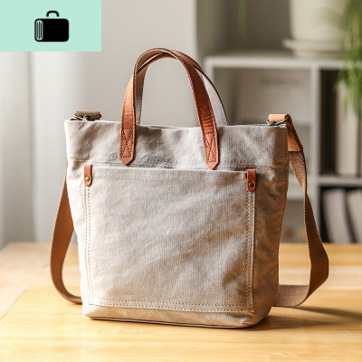 单肩包女帆布配皮小手提包文艺日系百搭森系斜跨布包NEW LAKE