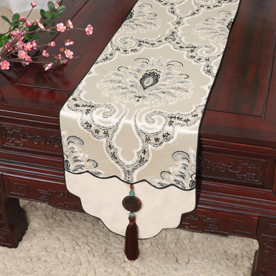 新中式古典玉桌旗茶几长条布艺中国风桌布床柜旗电视柜盖布 如意 34*120适合桌长60-70CM