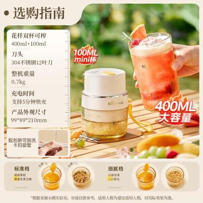 小熊(Bear)榨汁杯 无线榨汁机小型 便携式可碎冰果汁机水果搅拌机家用多功能随行杯 双杯 LLJ-K04V2