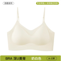 夏季冰丝凉感内衣女薄款无痕果冻胶软支撑小胸聚拢背心式美背文胸