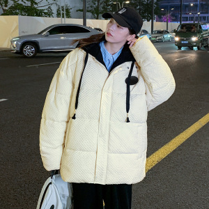 情侣装棉服冬季加厚保暖棉衣魔术贴纯色连帽棉袄宽松假两件棉衣潮