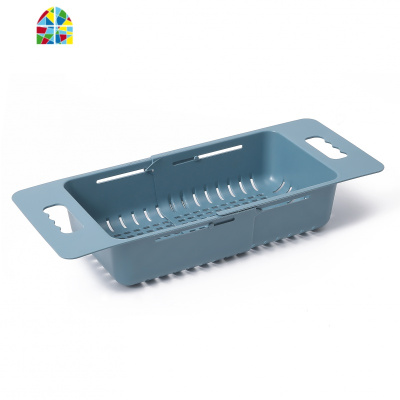 可伸缩厨房洗菜盆子双层镂空洗水果托盘家用厨房餐具架 FENGHOU 黄+蓝[套装]内层可伸缩沥水洗菜篮洗菜篮