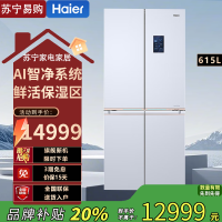 海尔十字对开门BCD-615WGHTD2IS4U1 615升双循环变频净味杀菌钢化玻璃面板节能