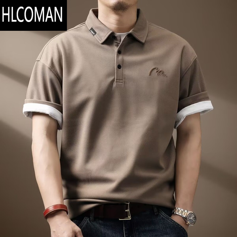 HLCOMAN高品质简约刺绣Polo衫男2025夏季新款美式复古短袖t恤男潮牌体恤