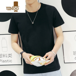 YANXU男装潮流男士短袖t恤圆领纯色白黑体桖上衣服内搭打底衫长袖