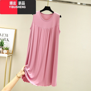 YIBUSHENG莫代尔背心裙女薄款睡裙外穿大码无袖连衣裙宽松过膝打底长裙