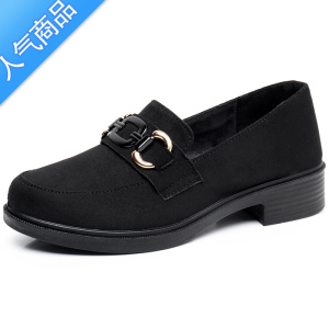 SUNTEK老北京布鞋女春秋中跟乐福鞋厚底单鞋一脚蹬上班工作鞋软底不累脚