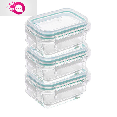 敬平婴儿蒸碗盒儿童玻璃盒宝宝蒸蛋密封碗迷你保鲜盒辅食可蒸煮耐高温小号长方形-150MLX3只装