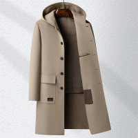 100%羊毛秋冬连帽双面呢长款大衣羽绒内胆尼大衣风衣男士妮子大衣