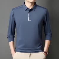 7A锦氨无痕polo衫男士秋季新款翻领四合扣弹力长袖T恤男