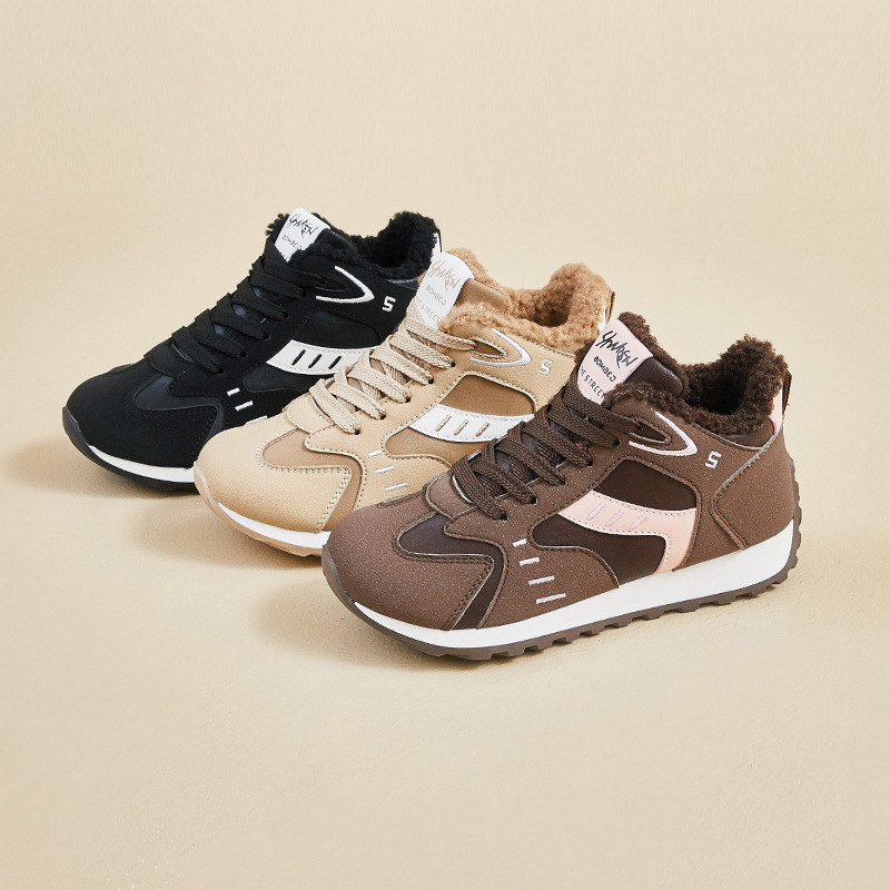 女士高帮鞋新款冬季加绒学生棉鞋潮百搭休闲厚底时尚