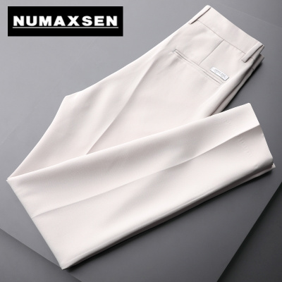 纽曼森（Numaxsen）西裤男米白色子夏季2021薄款韩版修身九分裤冰丝直筒休闲裤潮