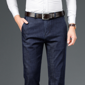 金盾(KIN DON)天丝牛仔裤男士商务秋冬季新款直筒宽松休闲大码一字袋长裤子