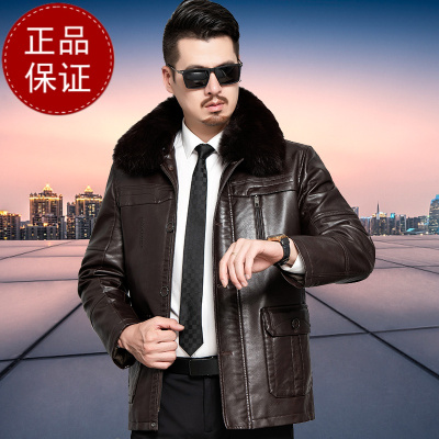 免费试穿男士真皮皮衣海宁加绒加厚绵羊皮外套狐狸毛领爸爸装中老年皮夹克海宁真皮绵羊皮