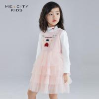 [1件3折价:103.5]米喜迪mecity童装秋冬新款女童拼接绒高腰网纱洋气公主连衣裙