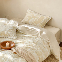 高级感奶色花绒牛奶绒四件套保暖加厚双面珊瑚绒床用冬季防静