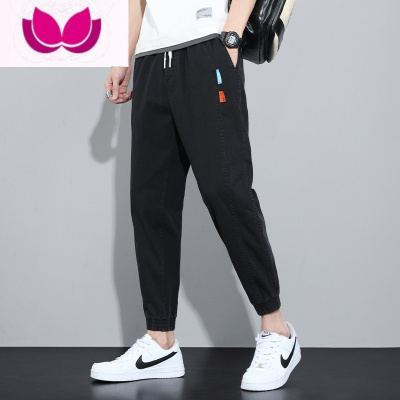 七斓春季牛仔裤男潮牌宽松束脚哈伦九分裤男士休闲工装长裤子韩版潮流