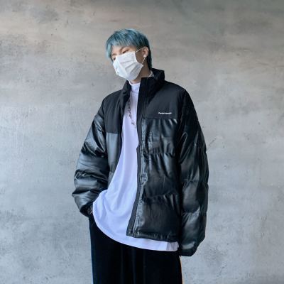 NEWLAKEMz冬季加厚保暖立领潮牌情侣外套PU皮质面包服棉衣男小众休闲棉服棉衣