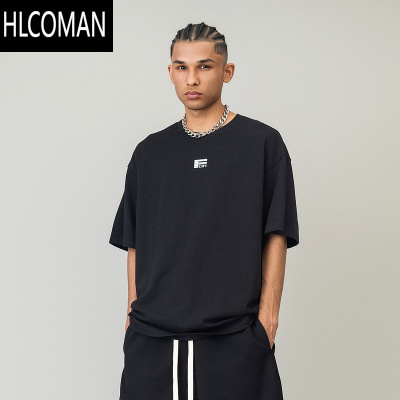 HLCOMAN 美式高街字母印花圆领短袖T恤男2024夏季新款宽松休闲上衣