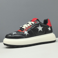 男生头层牛皮厚底板鞋男款潮鞋真皮百搭欧洲站男鞋男士透气休闲鞋