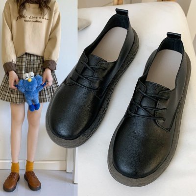 SUNTEK肯德基黑色工作鞋女软底舒适平底久站防滑妈妈鞋女士上班单鞋皮鞋休闲鞋