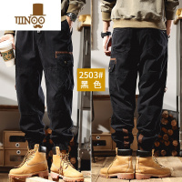 YANXU美式复古黑色工装裤男款秋季潮牌束脚大口袋撞色耐磨休闲长裤