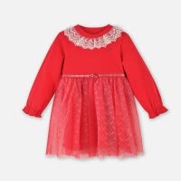 [1件3.5折]铅笔俱乐部童装秋装新款女小童连衣裙儿童网纱裙蕾丝边装饰蝴蝶结织带