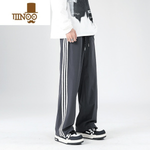 YANXU美式三条杠休闲裤男夏季潮牌宽松美式高街直筒裤百搭运动情侣长裤