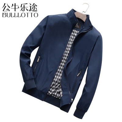 公牛乐途2021春秋季中年男士夹克衫中老年商务休闲爸爸装立领外套宽松薄款上衣