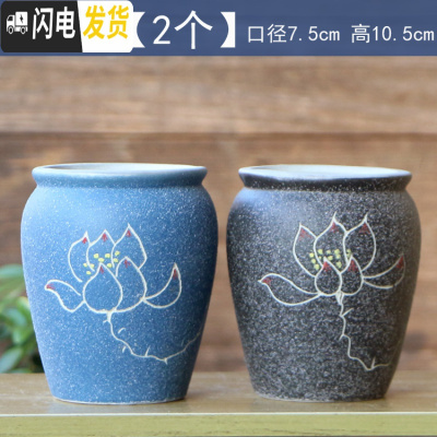 三维工匠多肉花盆陶瓷带托盘创意可爱套装组合粗陶小号个性 青色XH-J1[2个 中等花盆容器