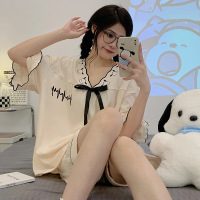 春夏季可爱卡通睡衣女棉质短袖短裤套装韩式甜美少女家居服可外穿_1