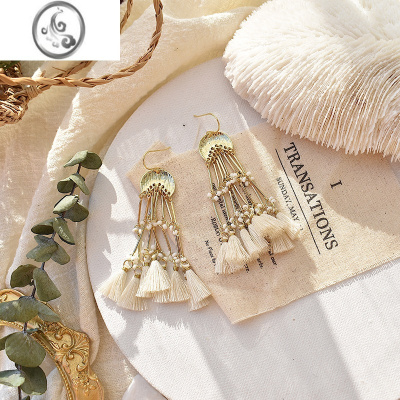 JiMi小众设计感夸张流苏耳环2021年新款潮度假气风质高级感耳夹耳饰女