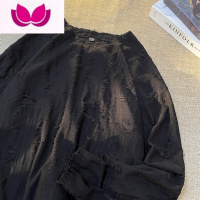 七斓破洞长袖t恤男生潮牌痞帅圆领卫衣潮流内搭高级感打底衫