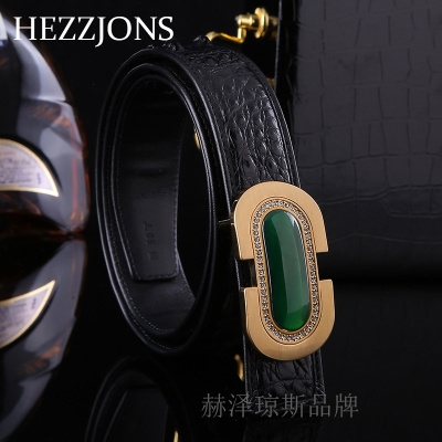 赫泽琼斯HEZZJONS品牌腰带进口不拼接鳄鱼骨皮带青中年商务休闲潮流裤腰带男士个性奢侈品礼盒皮带黑色进口鳄鱼皮