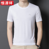 恒源祥冰丝短袖t恤男士圆领夏季新款纯色桑蚕丝休闲男装打底上衣