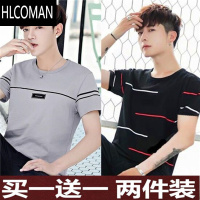 HLCOMAN图案短衣男衫男士短袖t恤丅桖韩版褂头潮流夏天衣服土