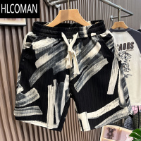 HLCOMAN外穿短裤男夏季2025新款冰丝韩版潮流沙滩裤印花潮青年休闲五分裤